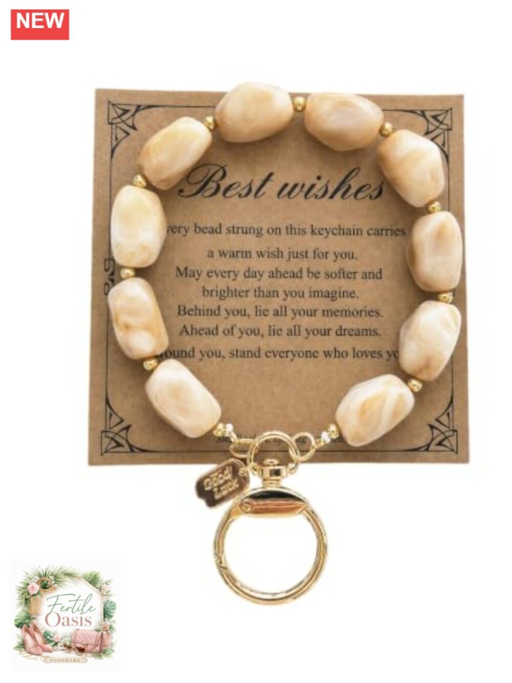 Beaded Wristlet Keychain Hands-Free Key Ring Gift for Women Boho Resin Metal